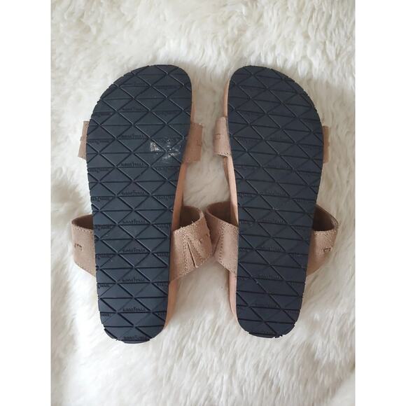 Minnetonka Slides Sandals Taupe Leather Low Heel Fringe Boho Slip On Women's 8 - Picture 7 of 8